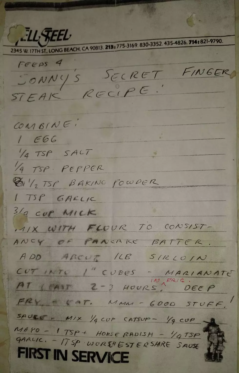 “Sonny’s Secret Finger Steak Recipe” Allen Haumann FACEBOOK